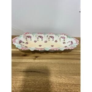Victorian Pink & Blue Floral Detail w/ Gold Accent Celery Dish Made in Austria ?